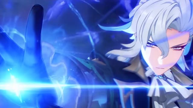 Genshin Impact Neuvillette reaching out with his hand.
